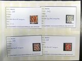 trois timbres différents sur une feuille de papier sur laquelle figure l'image d'un bâtiment