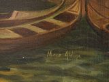 a painting of two boats that are in the water