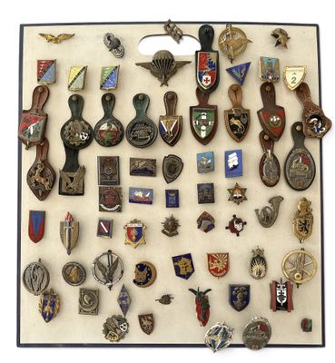 de nombreux insignes exposés dans une vitrine