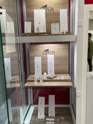 a glass display case with a lot of items in it