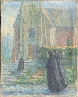 G. D. NAEYER (XIXe-XXe) "Femmes en noir se rendant à l'églis…