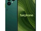 the back of a green smartphone with the text fairphone on it