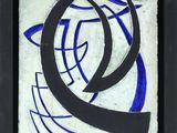 a painting of a blue and black abstract design on a white background