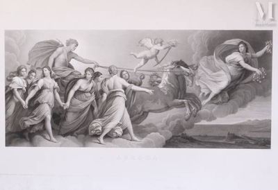 a picture of a painting of a group of people on a horse