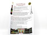 a menu for a wine tasting with a picture of the eiffel tower in the background