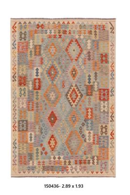 Kilim Afghan en laine Couleur beige , gris 289 X 193