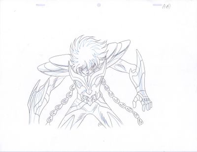 drawing of a man with a sword and chain around his neck
