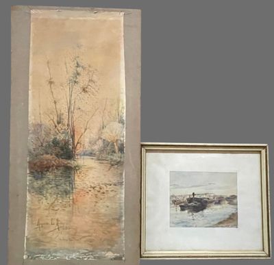painting of a boat in a body of water next to a painting of a boat in a body of water