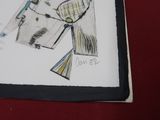 a drawing of a man holding a tennis racquet on a table