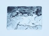 un dessin en noir et blanc représentant un groupe de personnes dans un champ