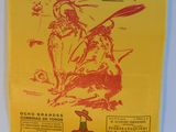 a poster on the wall of a restaurant with a picture of a bull