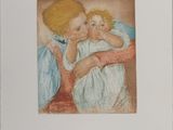 a picture of a painting of two children hugging each other
