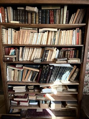 une bibliothèque remplie de livres, dans un coin de la pièce