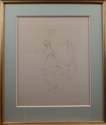 framed picture of a drawing of a man riding a horse