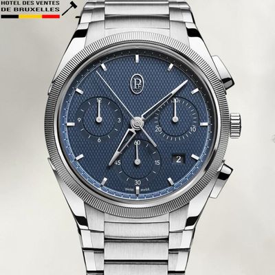 an image of a close up of a wrist watch with a blue dial
