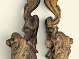 pair of antique carved wood wall sconces with lion heads