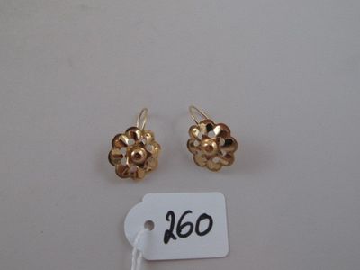 two pairs of gold earrings on a white background with a price tag