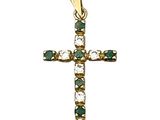 Pendentif en forme de croix en or jaune 14 carats, serti d'émeraudes et de diamants