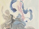 an image of a watercolor painting of a woman on a rock