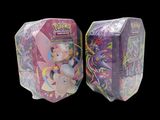 two boxes of pokemon toys are shown on a black background