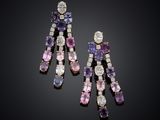a pair of amethoralite, sapphire and diamond earrings