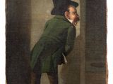 an image of a painting of a man in a green coat and hat