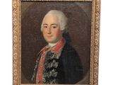 portrait d'un homme vêtu d'un manteau rouge et d'une veste noire