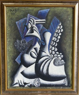 an image of a painting of a woman holding a vase
