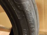 a close up of a tire on display in a store