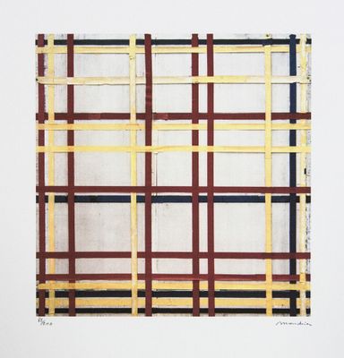 une image représentant une peinture montrant une grille de carrés sur une surface blanche