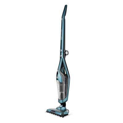 a vacuum cleaner with a blue handle and a black handle