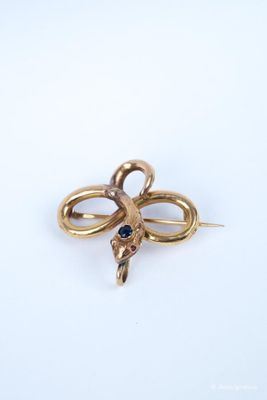 BROCHE porte-montre en or rose 750 millièmes, figurant un serpent, les - Photo 1