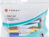 four different colors of pens in a bag on a white background