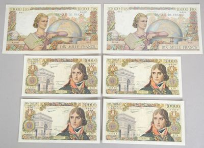 France. Ensemble de 6 Billets - 10 000 Francs.