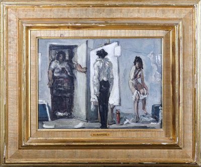 tableau représentant un homme et une femme debout devant une porte