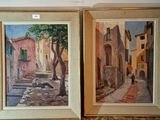 painting of a street scene and a painting of a street scene