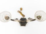 pair of art deco wall sconces with etched glass shades