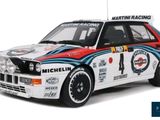 the model car is white and red with a blue stripe on it