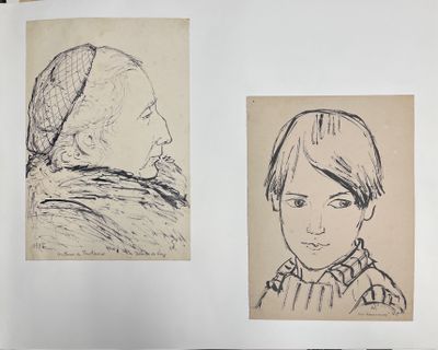 des croquis représentant le visage d'une femme et la tête d'un homme dans un livre