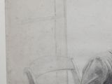 pencil drawing of a woman sitting on a chair reading a book