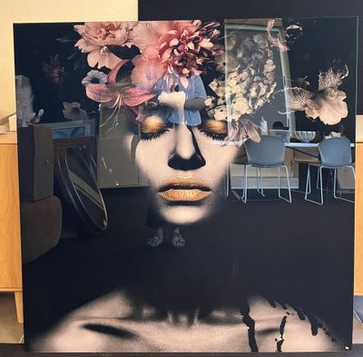 a picture of a woman with flowers on her head
