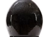 un vase noir posé sur une surface blanche
