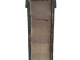 an image of a tall wooden cabinet with a mirror on top