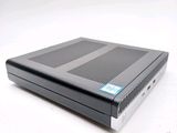 a black laptop with a blue sticker on it