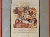 framed picture of a painting of a man and a woman in a bed