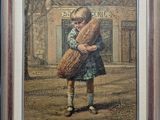painting of a little girl carrying a basket in a street