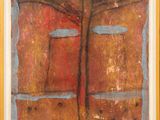 une image représentant une peinture d'une porte rouge aux moulures bleues