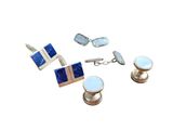 three pairs of cufflinks with blue and white enamel