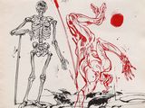 an image of a drawing of a skeleton and a man with a stick