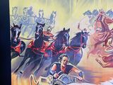 a poster of a horse drawn carriage being pulled by two horses